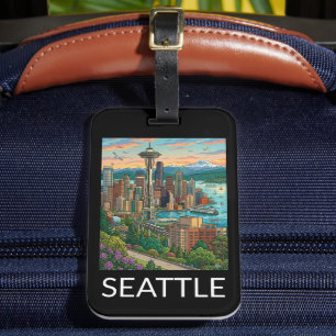 Etiqueta Para Maletas Seattle, Washington Vista de la ciudad de viaje vi