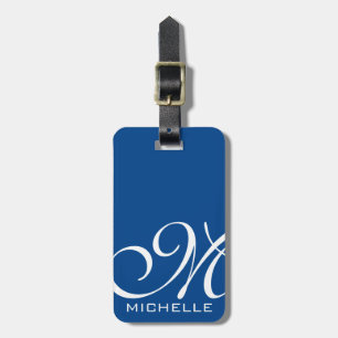 Etiqueta Para Maletas Secuencia de comandos azul monogramada