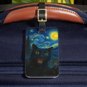 Etiqueta Para Maletas Selfie del gato negro estrellado de la noche Van G