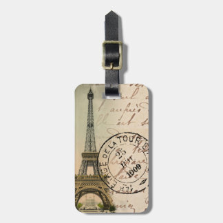 Etiqueta Para Maletas Sello del viaje de la torre Eiffel del vintage