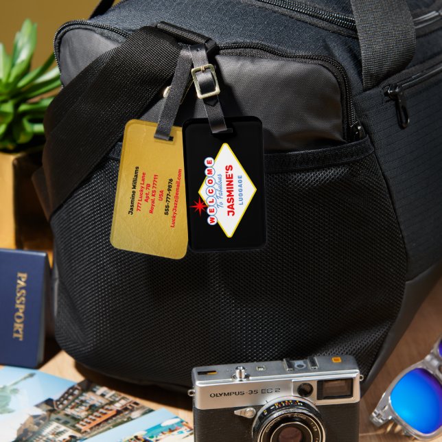 Etiqueta Para Maletas Señal de Casino con Tema de Vegas (Anverso & Reverso)