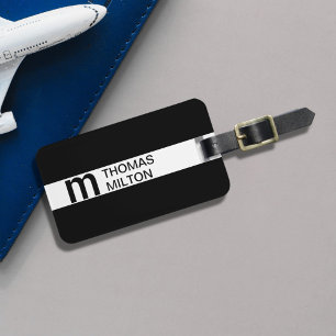 Etiqueta Para Maletas Sencilla banda blanca negra negrita Monograma negr