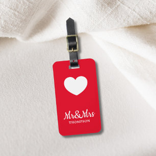 Etiqueta Para Maletas Sencillo Corazón Blanco Rojo Elegante Sr.&Mrs.