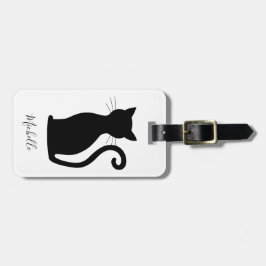 Etiqueta Para Maletas Sencillo y moderno gato negro y blanco lindo