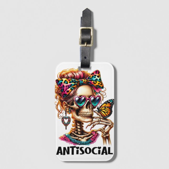 Etiqueta Para Maletas Señora del Skeleton Antisocial (Anverso vertical)
