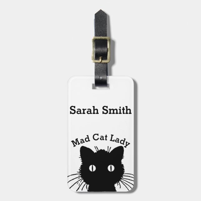 Etiqueta Para Maletas Señora enojada gato negro Personnalised del gato (Frente Vertical)