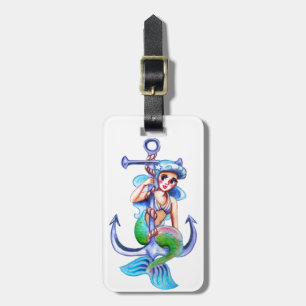 Etiqueta Para Maletas Señora retra azul náutica de la sirena