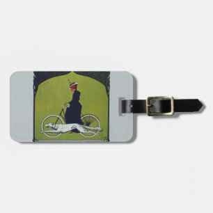 Etiqueta Para Maletas Señora y perro de la bicicleta del vintage