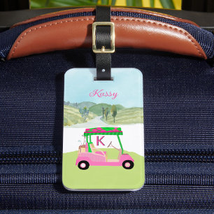 Etiqueta Para Maletas Señoras color de agua rosa Carro Monograma Nombre