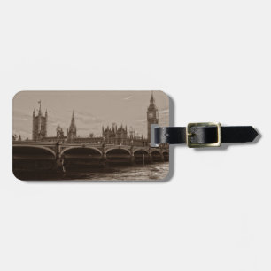 Etiqueta Para Maletas Sepia Big Ben Tower Palace de Westminster