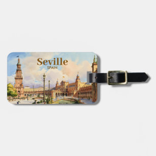 Etiqueta Para Maletas Sevilla España Plaza de España acuarela personaliz