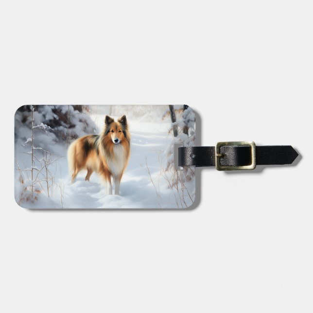 Etiqueta Para Maletas Shetland Sheepdog Deja Que Nieva Navidades (Frente Horizontal)