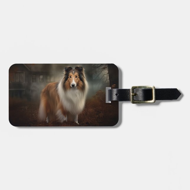 Etiqueta Para Maletas Shetland Sheepdog Halloween Scary (Frente Horizontal)