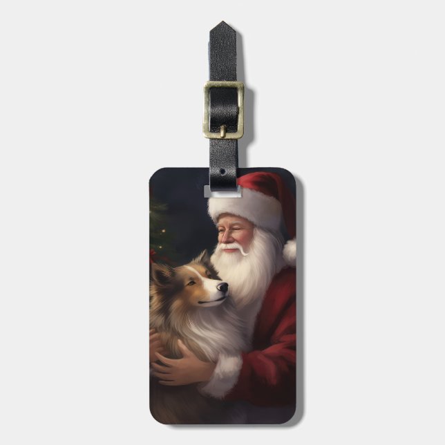 Etiqueta Para Maletas Shetland Sheepdog Santa Claus Navidades festivos (Frente Vertical)