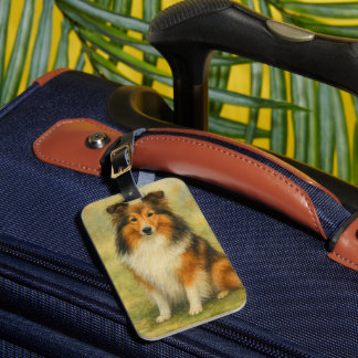 Etiqueta Para Maletas Shetland Sheepdog Sitting Watercolor