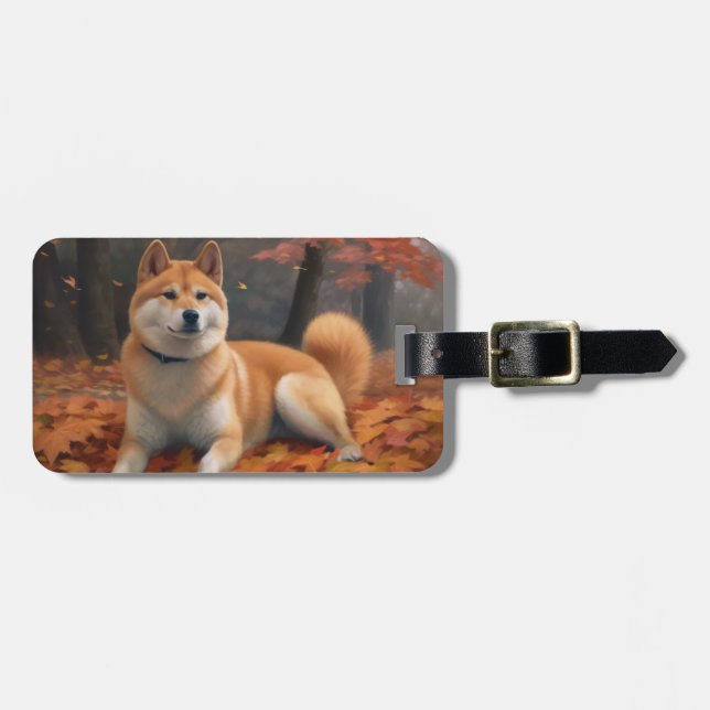 Etiqueta Para Maletas Shib Inu en otoño se inspira (Frente Horizontal)