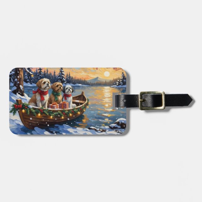 Etiqueta Para Maletas Shih Tzu Christmas Boat Holiday (Frente Horizontal)
