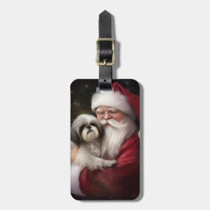 Etiqueta Para Maletas Shih Tzu Con Navidades festivos de Santa Claus