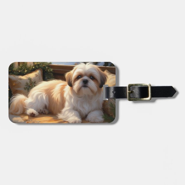 Etiqueta Para Maletas Shih Tzu con vacaciones de Navidades alumbrados (Frente Horizontal)