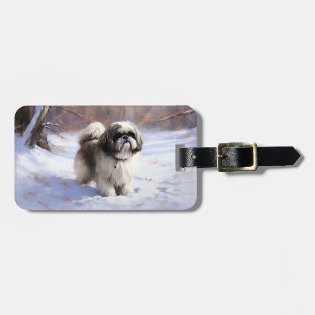Etiqueta Para Maletas Shih Tzu deja que nieve Navidades (Frente Horizontal)
