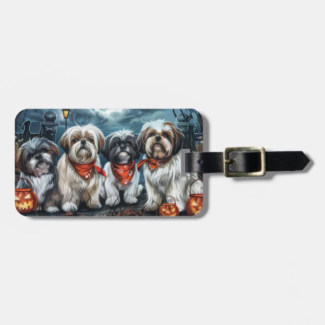 Etiqueta Para Maletas Shih Tzu Halloween Spooky (Frente Horizontal)