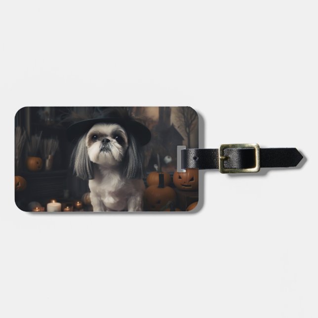Etiqueta Para Maletas Shih Tzu Pumpkins Halloween Scary (Frente Horizontal)