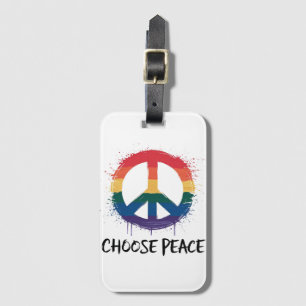 Etiqueta Para Maletas Signo de paz arcoiris con texto "Elegir paz"