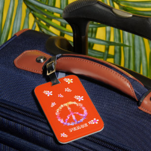 Etiqueta Para Maletas Signo de paz con flores coloridas, Cas personaliza