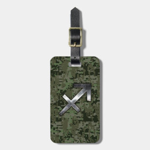 Etiqueta Para Maletas Signo de Sagitario de plata sobre camuflaje digita