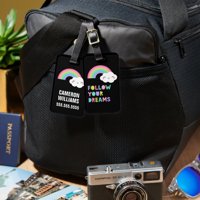 Etiqueta Para Maletas Sigue tus sueños una nube arcoiris suave (Anverso & Reverso)