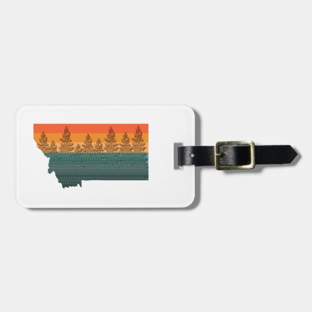 Etiqueta Para Maletas Silhouette de árbol estatal Montana (Frente Horizontal)
