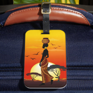 Etiqueta Para Maletas Silhouette de una bella mujer africana sobre los S