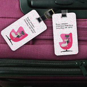 Etiqueta Para Maletas Silla rosa del siglo MI con dos puntos de gatos tr
