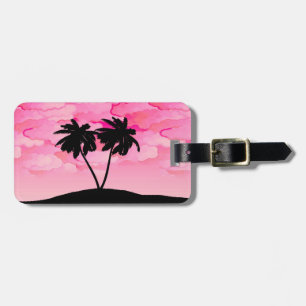 Etiqueta Para Maletas Silueta de árbol de palma contra el rosa del alba