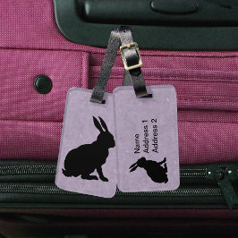 Etiqueta Para Maletas Silueta de conejo negro conejo de Pascua púrpura