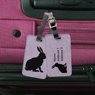 Etiqueta Para Maletas Silueta de conejo negro conejo de Pascua púrpura