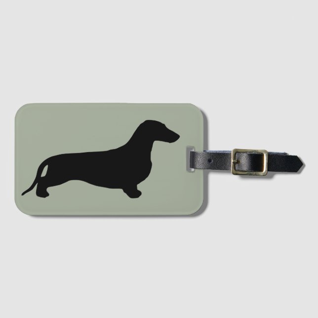 Etiqueta Para Maletas Silueta negra de Dachshund + tus ideas (Anverso horizontal)