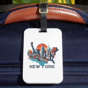 Etiqueta Para Maletas Silueta Retro de la Ciudad de Nueva York