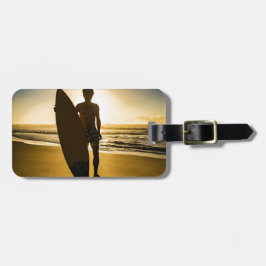 Etiqueta Para Maletas Silueta surfista al amanecer