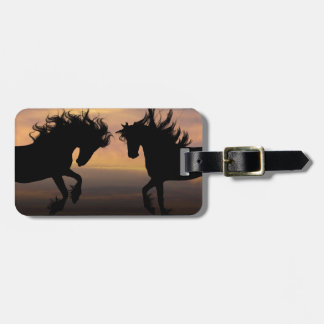 Etiqueta Para Maletas Siluetas del caballo en la puesta del sol