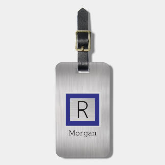 Etiqueta Para Maletas Silve Metal, Business, Name/Monogram Deep Blue Box