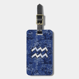 Etiqueta Para Maletas Símbolo Aquarius Zodiac con decoración de camo dig