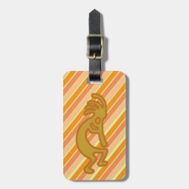 Etiqueta Para Maletas Símbolo de Kokopelli dorado con franjas Naranja fl