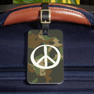 Etiqueta Para Maletas Símbolo de la PAZ - Camuflaje verde caqui hippie