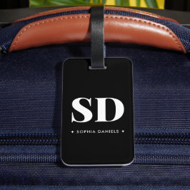 Etiqueta Para Maletas Simple 2 Monograma Retro Inicial Blanco Negro