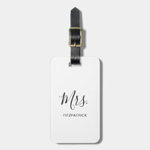 Etiqueta Para Maletas Simple Black White Mrs Apellido Novia