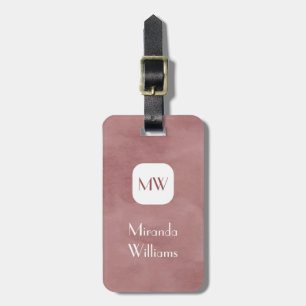 Etiqueta Para Maletas Simple y Chic Monograma Marrón Rosado Con Nombre