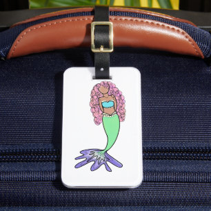 Etiqueta Para Maletas sirena arcoíris rosa azul morado verde negro rizad