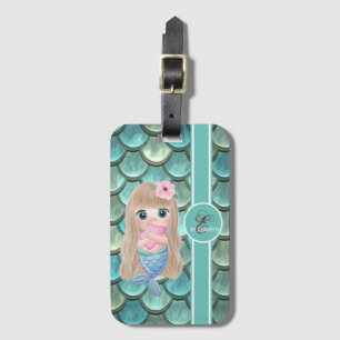 Etiqueta Para Maletas Sirena Bebé en escamas de cola de sirena, monogram
