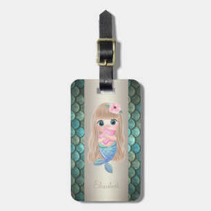 Etiqueta Para Maletas Sirena De Bebé En Las Escalas De La Cola De La Sir